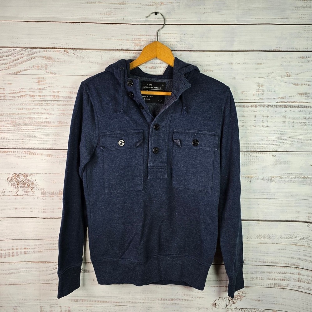 J.Crew Outerwear Fleece Navy Hooded Henley Pullover Sweatshirt XS
